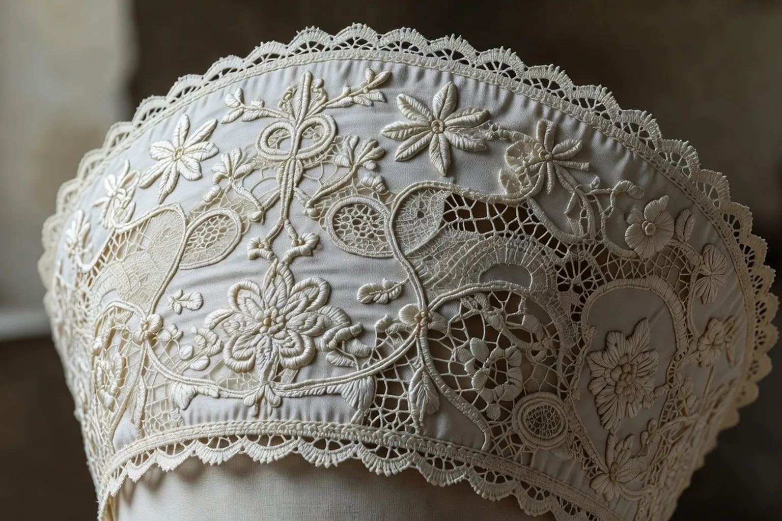 Détail brodé d'une coiffe traditionnelle briarde
